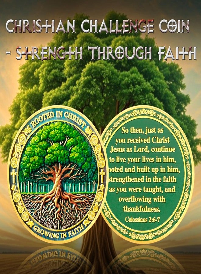 ASmileIndeep 10Pcs Tree of Life Faith Christian Challenge Coin - Rooted in Christ Coin Bible Verse Colossians 2:6-7 Jesus Religious Token - Faith Strength Good Luck Christian Inspirational Gift (B) - Image 2